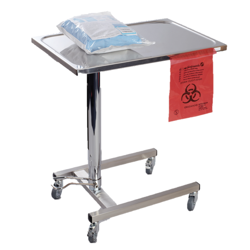 Mayo table with hydraulic height adjustment